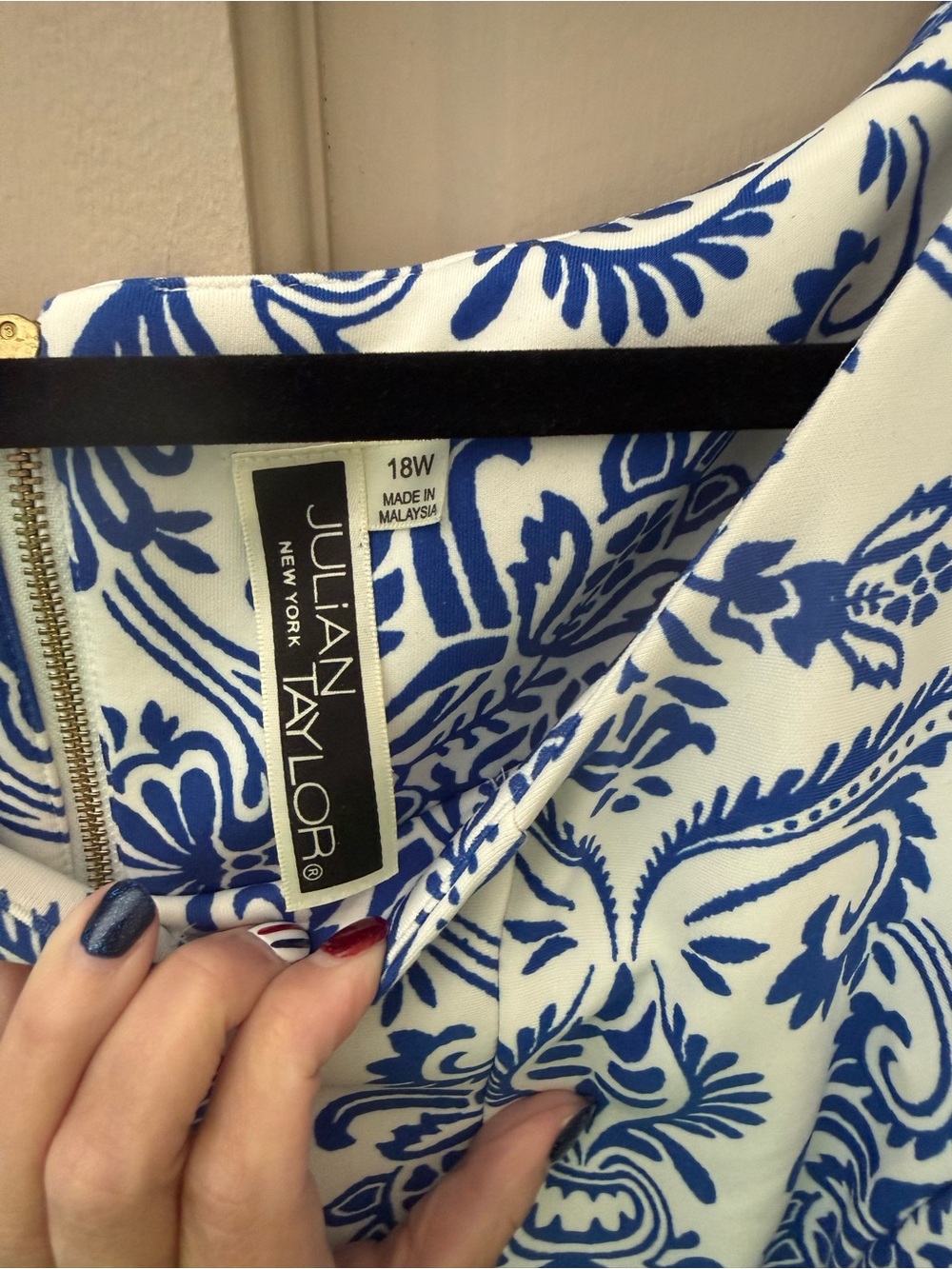 Julian Taylor White Dress with Blue Damask Print - Picture 2 of 3